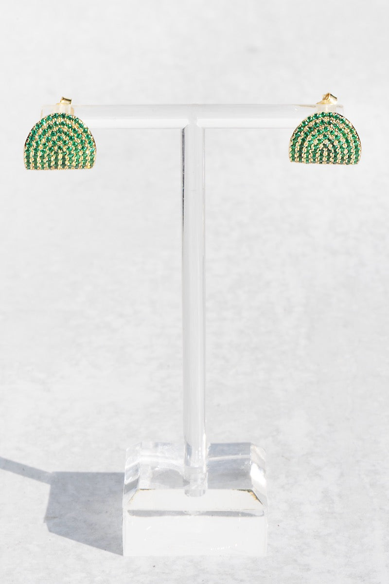 ARC STUDS CZ- EMERALD + 14K GOLD VERMEIL