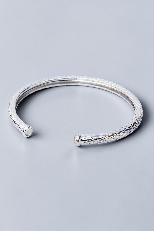 BALI OPEN SLIM GEMSTONE BANGLE- STERLING SILVER + PEARL