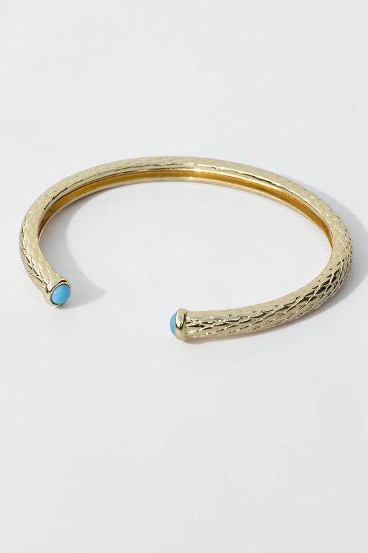 BALI OPEN SLIM GEMSTONE BANGLE- GOLD + TURQUOISE