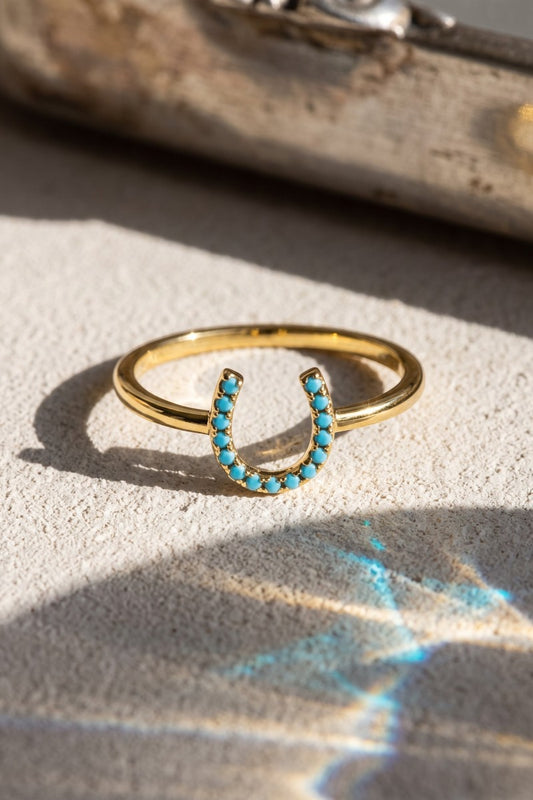 LUCKY HORSESHOE RING- GOLD + TURQUOISE