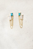 BESTIE BAGUETTE EARRINGS- RAINBOW MOONSTONE + PARAIBA