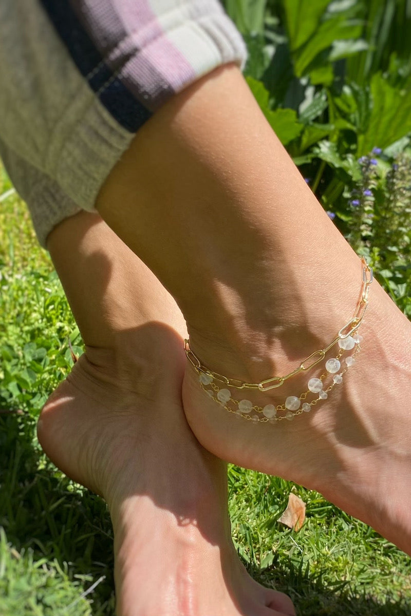 CASCADE ANKLET- RAINBOW MOONSTONE