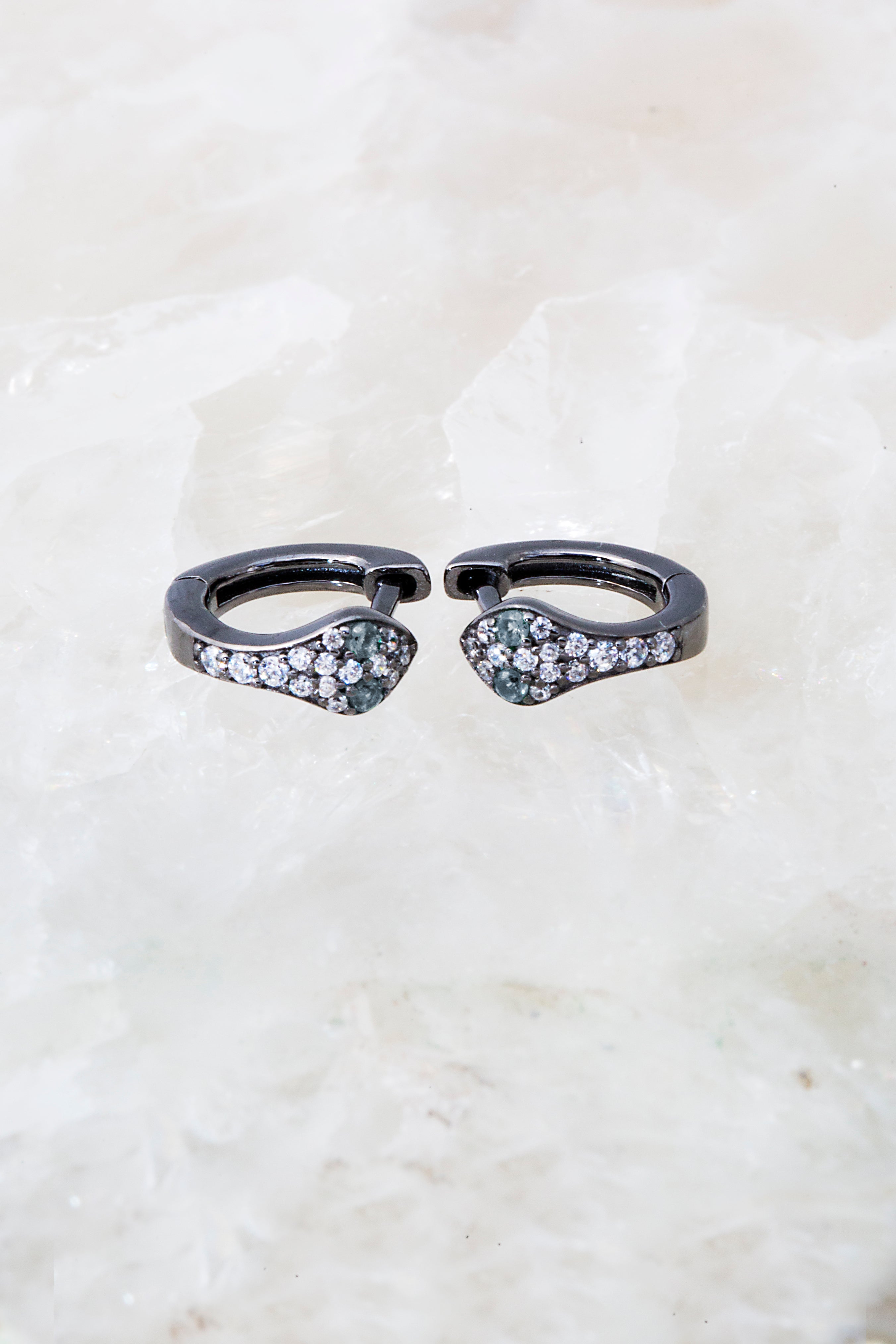 black rhodium snake huggie earrings