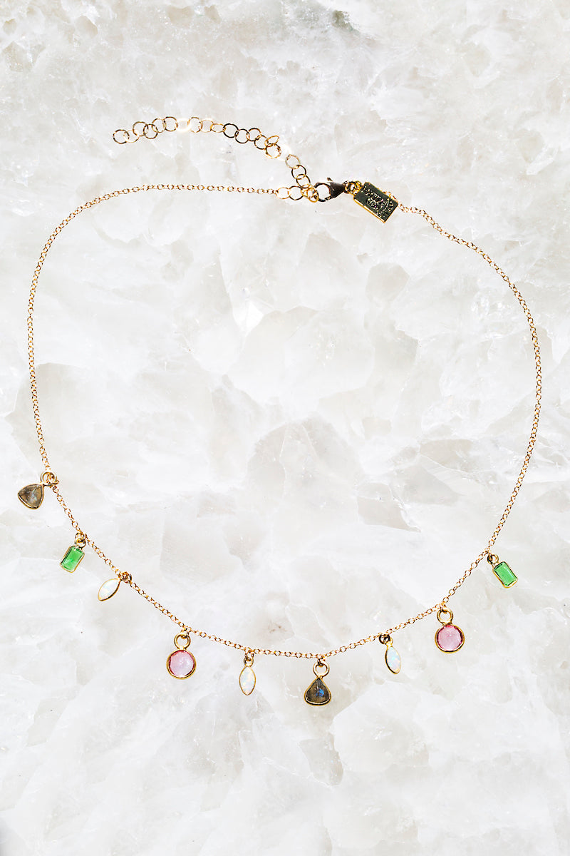 delicate rainbow gemstone necklace