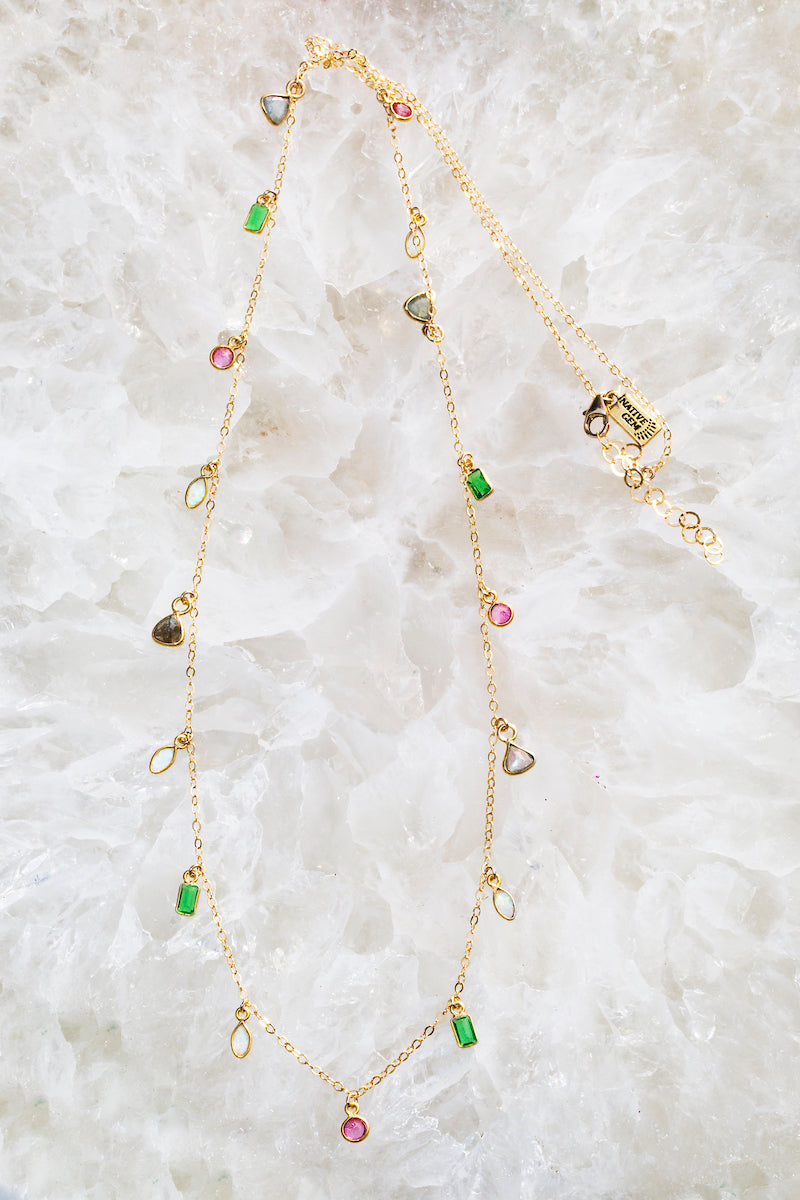 multi rainbow stone layering necklace