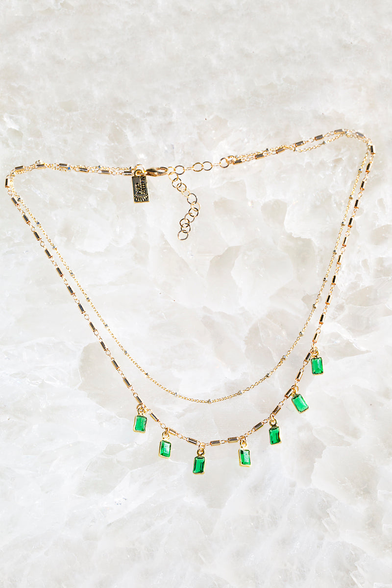 tiny emerald layered necklace