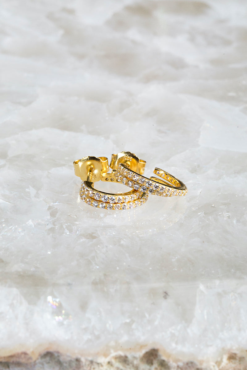 Gold double pave huggie