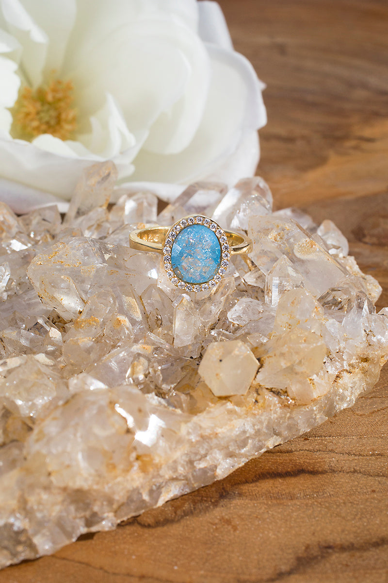 Blue raw diamond ring
