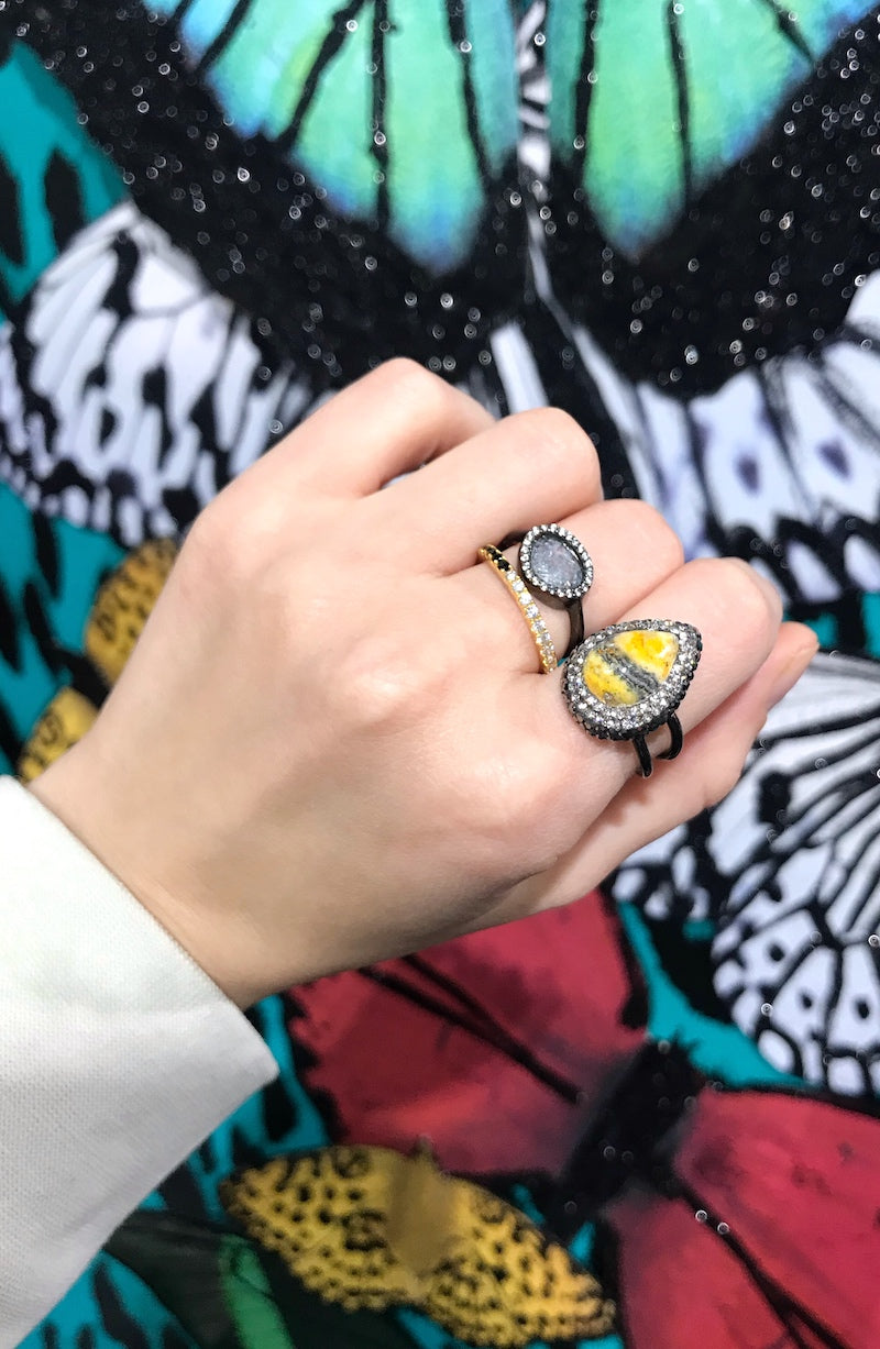 Raw diamond silver ring