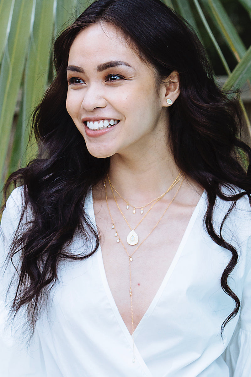 tiny white opal gold necklaces