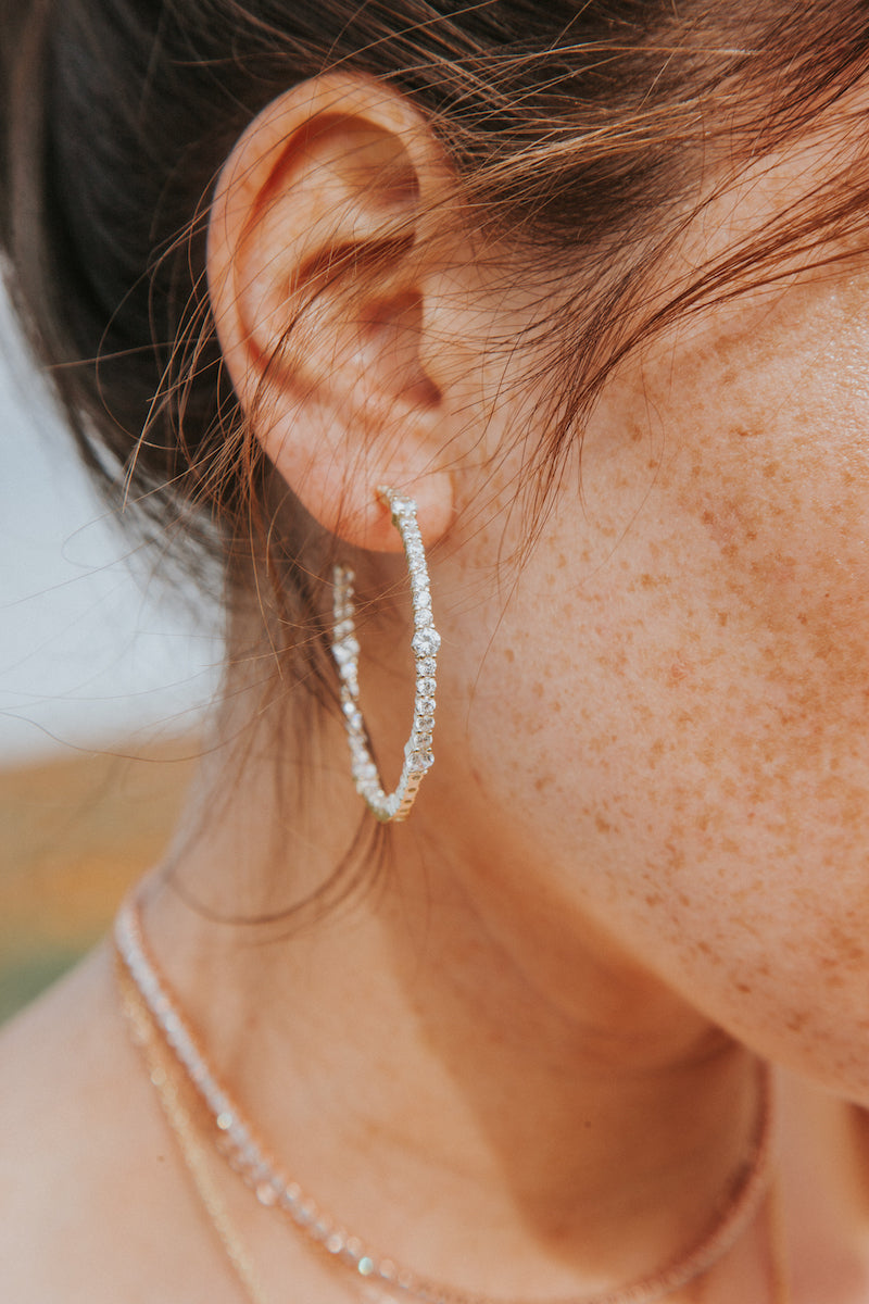 Gold sparkling diamond cz hoops