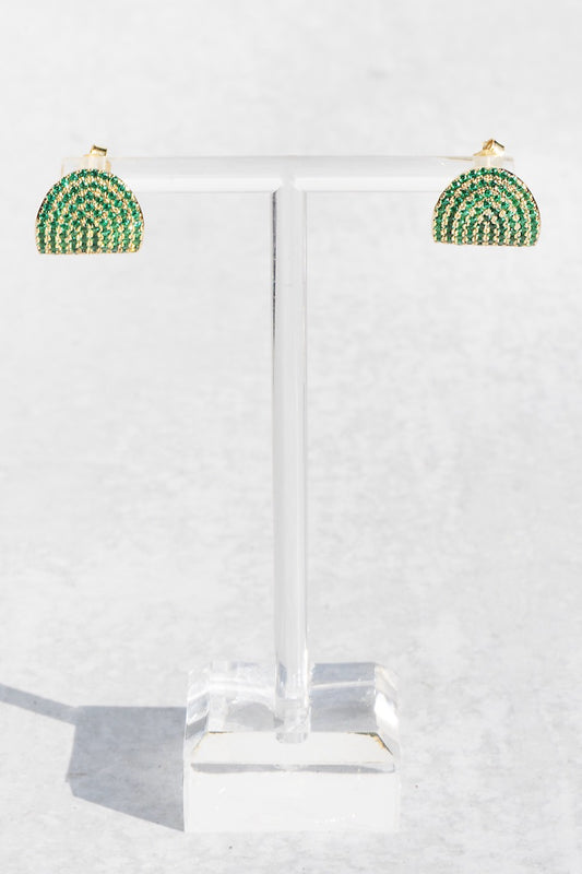 ARC STUDS CZ- EMERALD + 14K GOLD VERMEIL