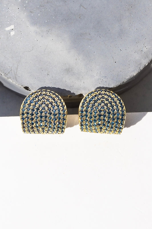 ARC STUDS CZ-  LONDON BLUE + 14K GOLD VERMEIL