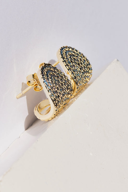 ARC STUDS CZ-  LONDON BLUE + 14K GOLD VERMEIL