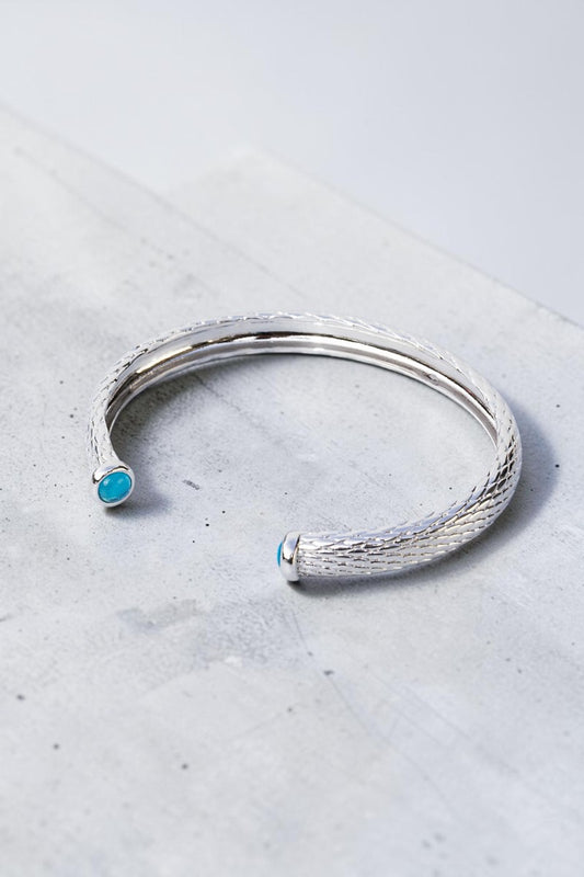 BALI OPEN SLIM GEMSTONE BANGLE- STERLING SILVER + AQUAMARINE