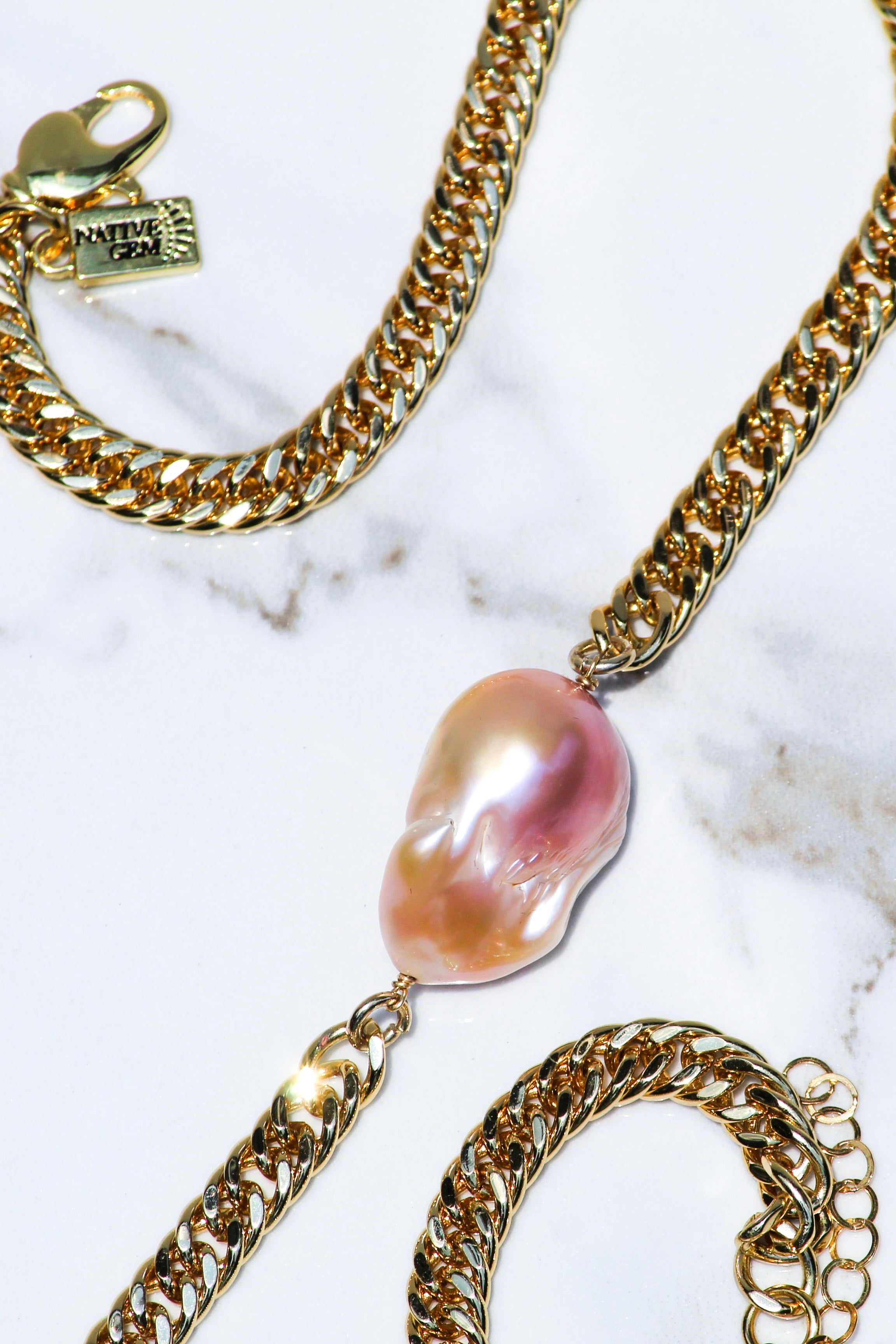 BLING PEARL NECKLACE- BLUSH