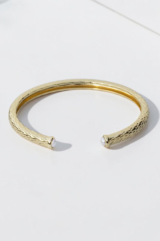 BALI OPEN SLIM GEMSTONE BANGLE-  GOLD + PEARL