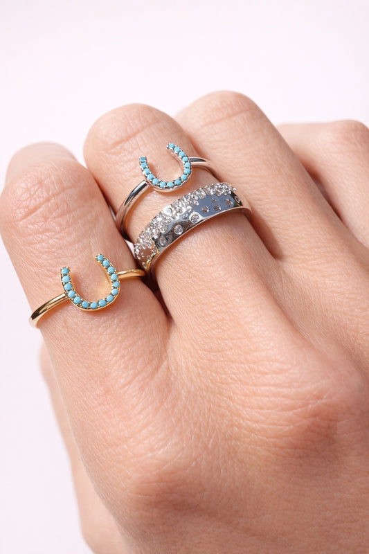 LUCKY HORSESHOE RING- GOLD + TURQUOISE