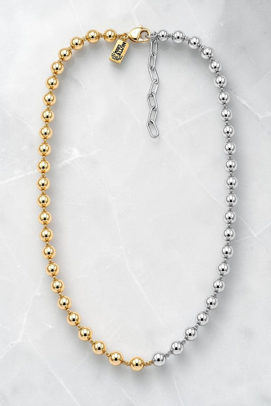 DUO BALL MIXED METAL CHAIN NECKLACE