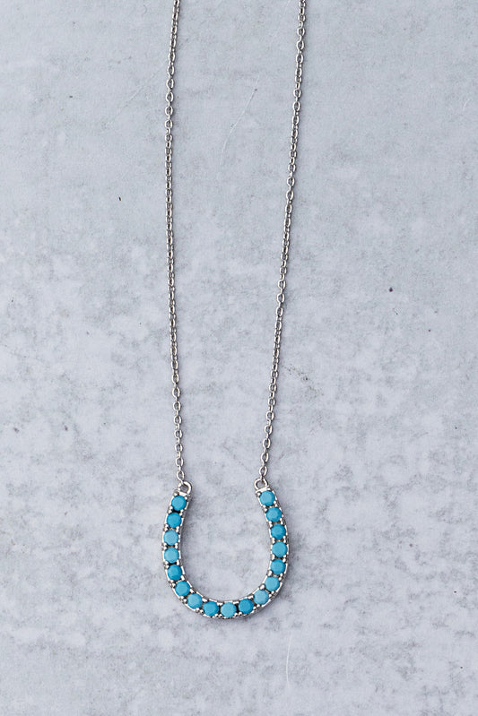 LUCKY HORSESHOE NECKLACE- STERLING SILVER + TURQUOISE