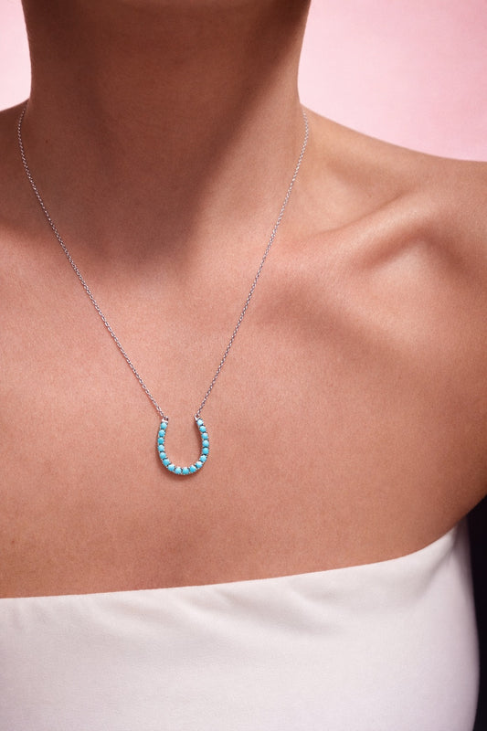 LUCKY HORSESHOE NECKLACE- STERLING SILVER + TURQUOISE