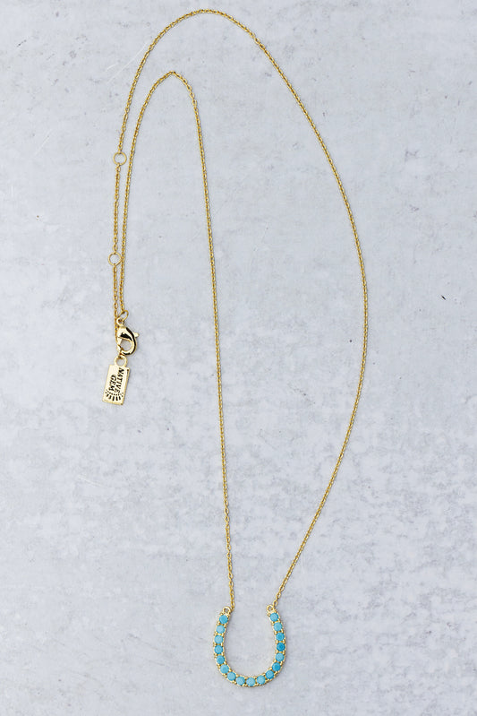 LUCKY HORSESHOE NECKLACE-  GOLD  + TURQUOISE