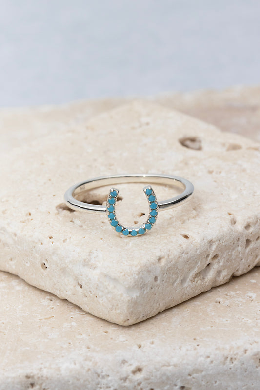 LUCKY HORSESHOE RING- STERLING SILVER  + TURQUOISE