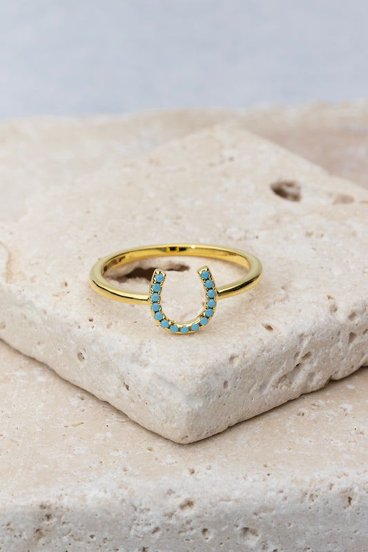 LUCKY HORSESHOE RING- GOLD + TURQUOISE