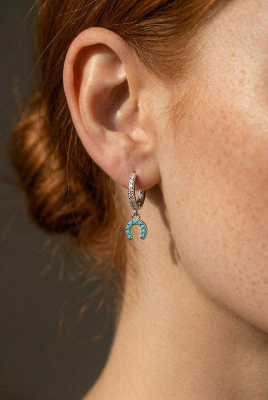 LUCKY HORSESHOE HUGGIES-  STERLING SILVER + TURQUOISE