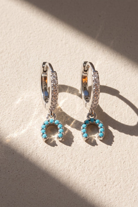 LUCKY HORSESHOE HUGGIES-  SILVER + TURQUOISE