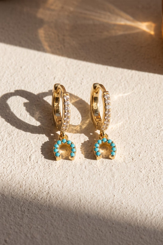 LUCKY HORSESHOE HUGGIES- GOLD + TURQUOISE