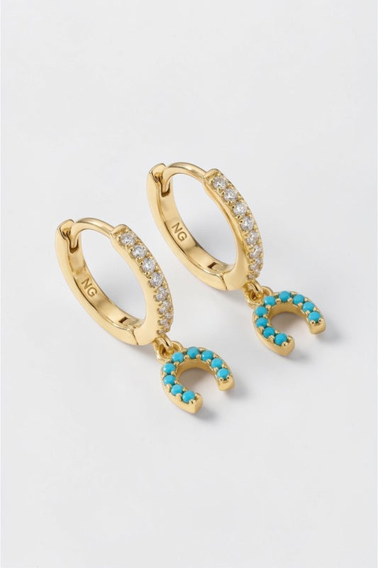 LUCKY HORSESHOE HUGGIES- GOLD + TURQUOISE