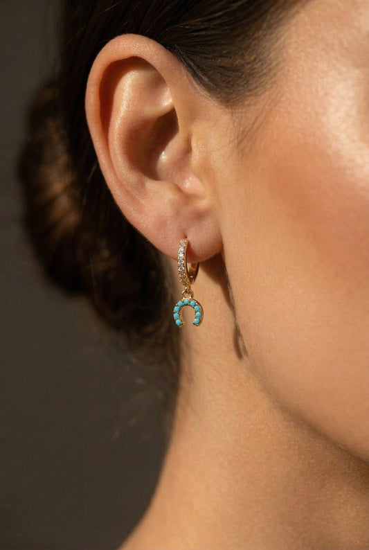LUCKY HORSESHOE HUGGIES- GOLD + TURQUOISE