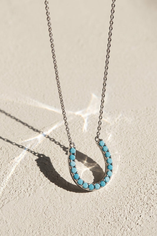 LUCKY HORSESHOE NECKLACE- STERLING SILVER + TURQUOISE