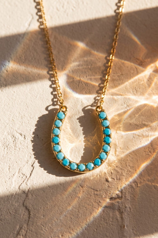 LUCKY HORSESHOE NECKLACE-  GOLD  + TURQUOISE