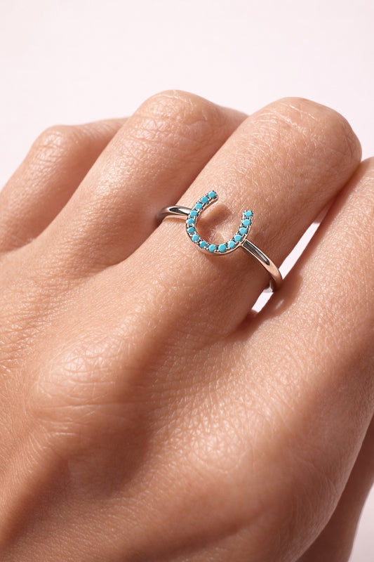 LUCKY HORSESHOE RING- STERLING SILVER  + TURQUOISE