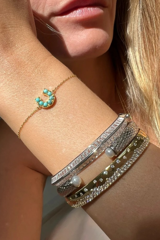 LUCKY HORSESHOE BRACELET- GOLD + TURQUOISE
