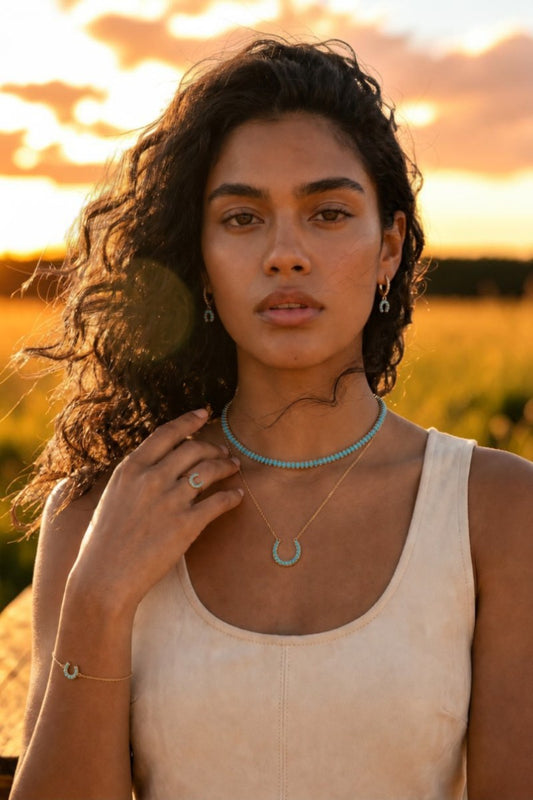 LUCKY HORSESHOE RING- GOLD + TURQUOISE