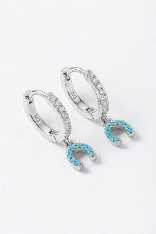 LUCKY HORSESHOE HUGGIES-  STERLING SILVER + TURQUOISE
