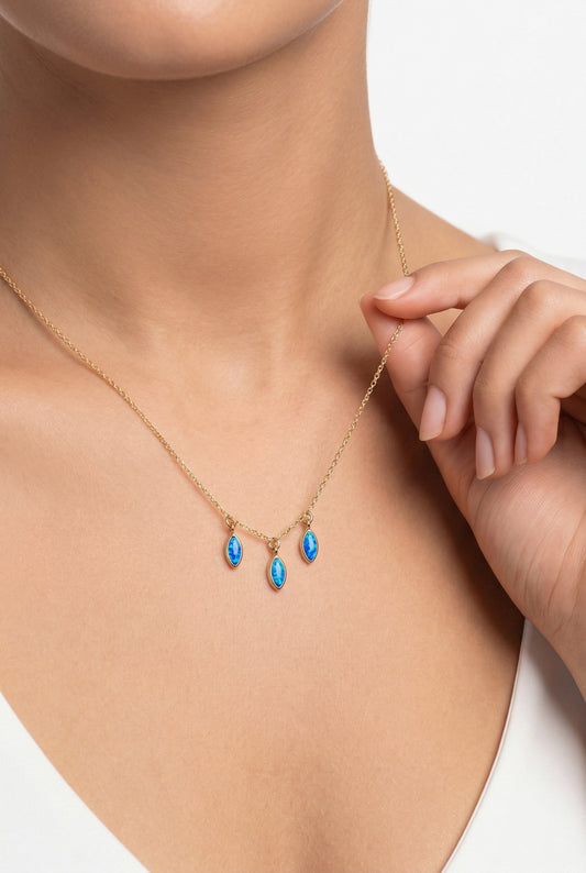 RAINDROPS TRIO NECKLACE- BLUE OPAL