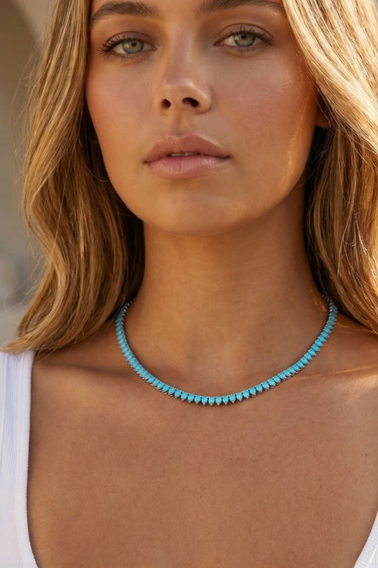 SYMPHONY TENNIS NECKLACE- TURQUOISE + SILVER