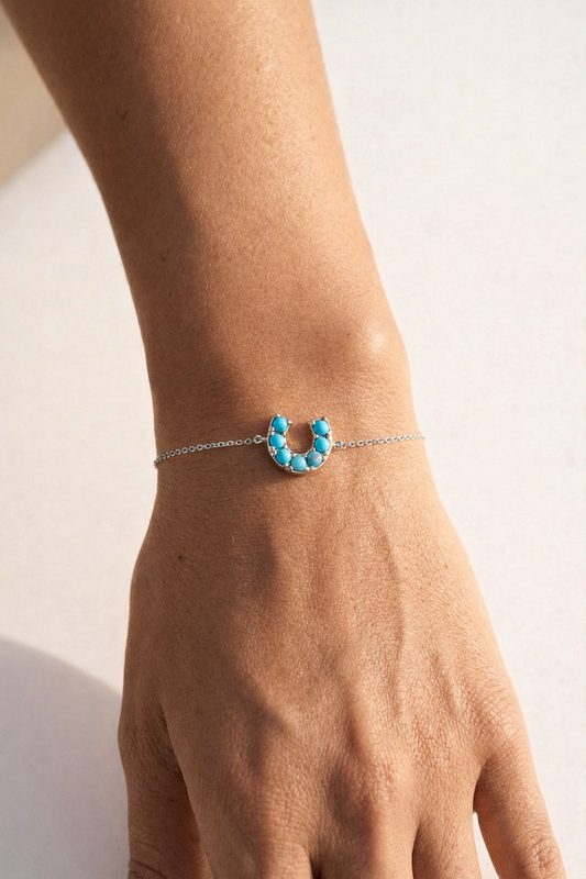 LUCKY HORSESHOE BRACELET- STERLING SILVER + TURQUOISE