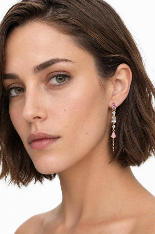 DROPLET EARRINGS- PINK OPAL