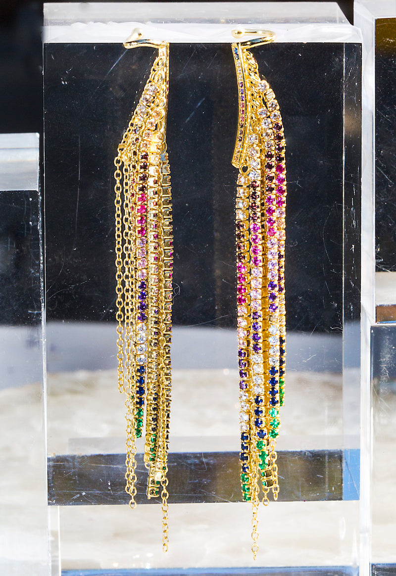 Rainbow fringe chain earrings