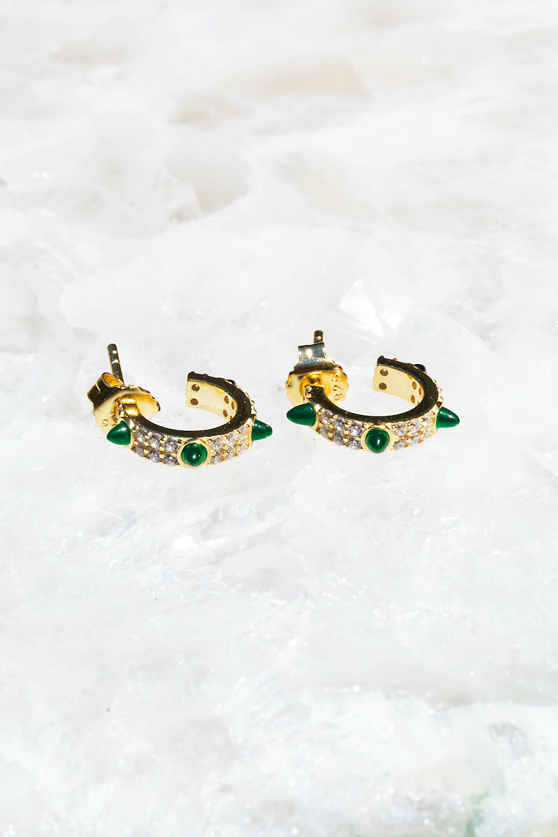 emerald spike huggie earrings