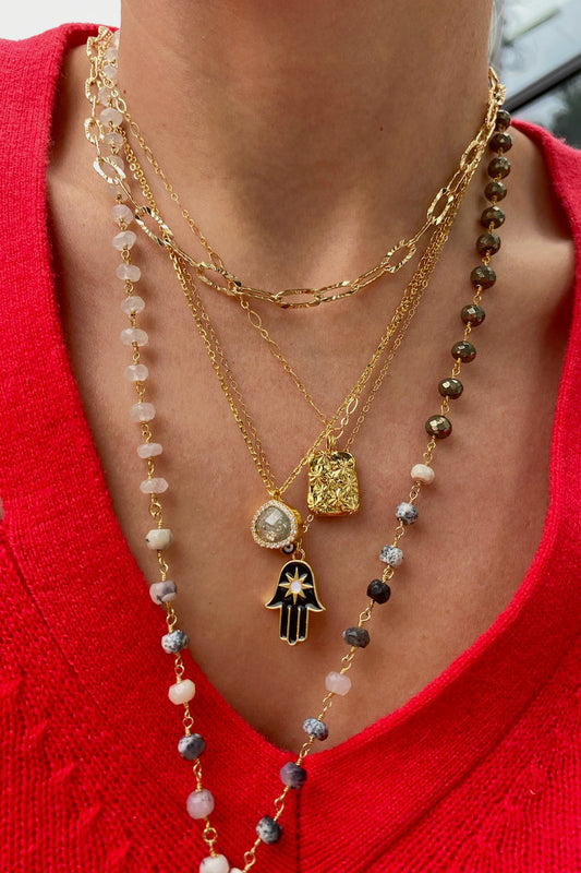 HAPPINESS HAMSA NECKLACE- BLACK