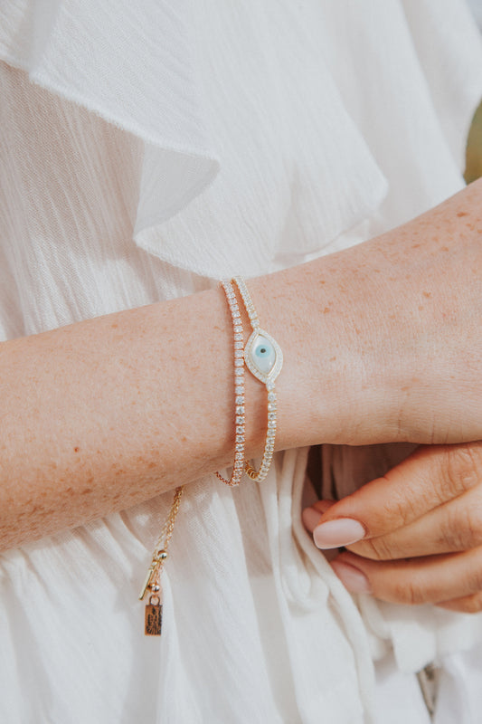 Evil eye layered tennis bracelets