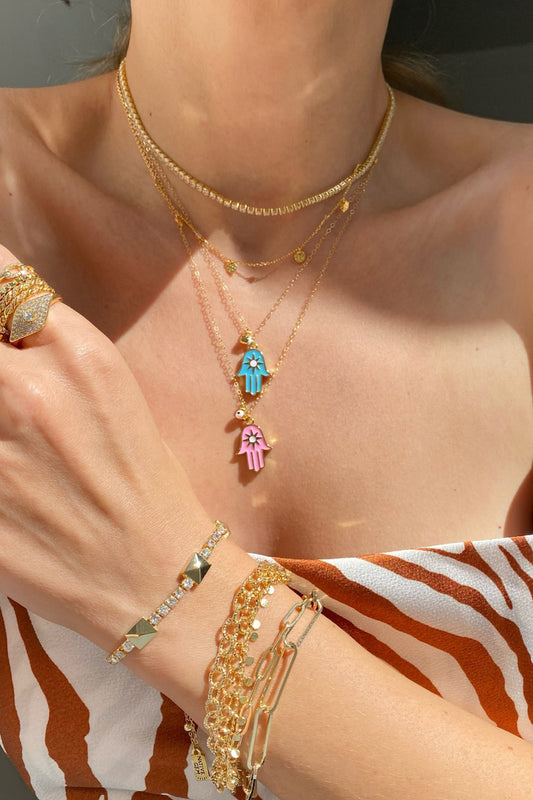 HAPPINESS HAMSA NECKLACE- BUBBLEGUM