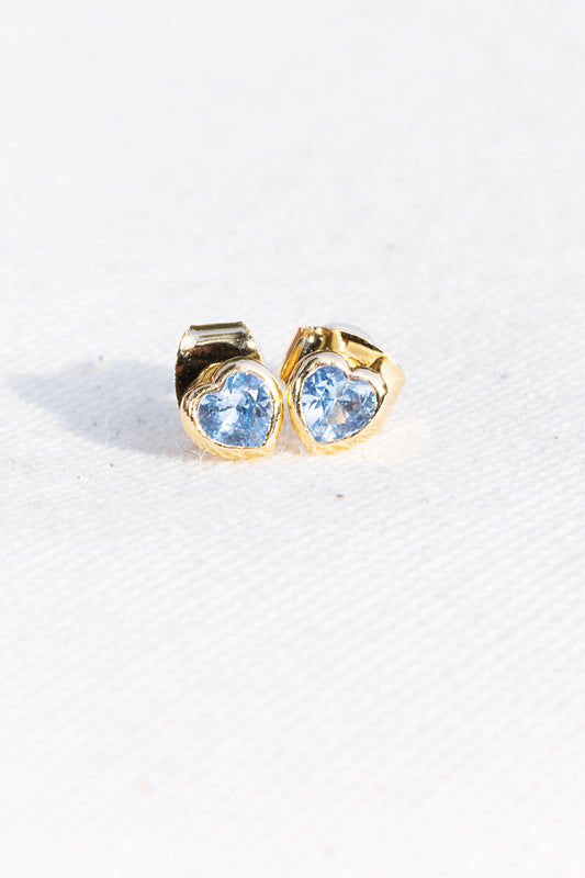 TEENY HEART STUDS- AQUAMARINE