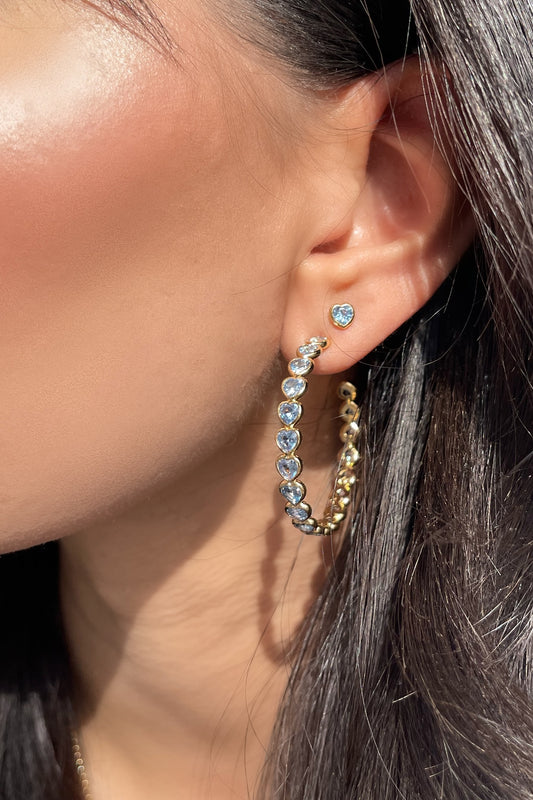 TEENY HEART STUDS- AQUAMARINE